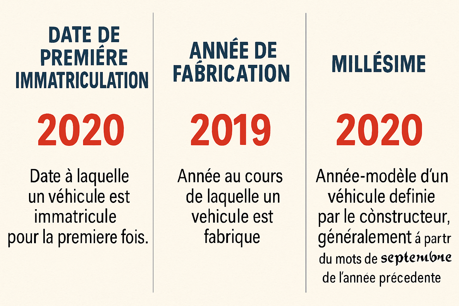 Immatriculation, fabrication et millésime : trois dates