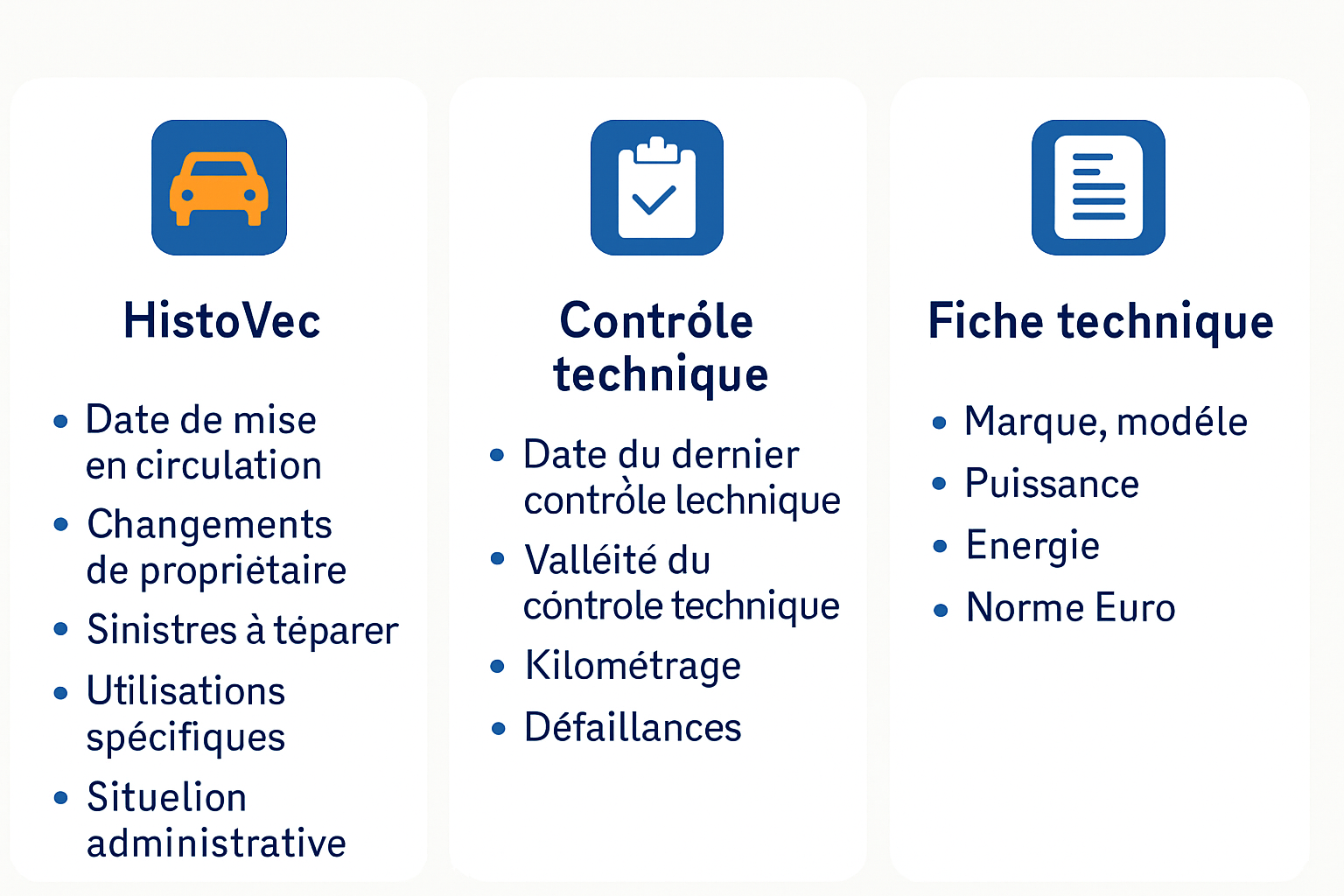 HistoVec, contrôle technique et fiche : trois outils, un exemple