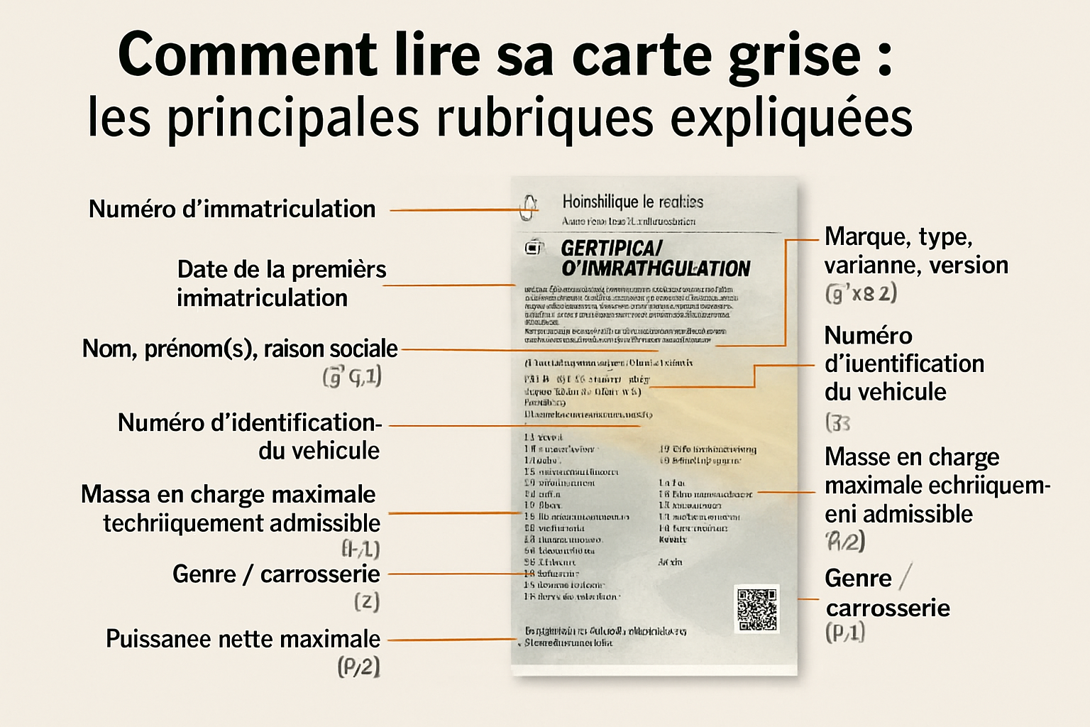 Certificat d'immatriculation : les rubriques utiles, avec un exemple