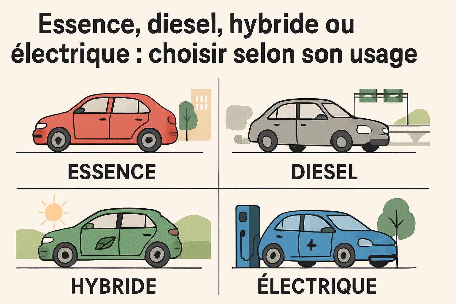 Essence, diesel, hybride, électrique : lire l'énergie, pas la deviner