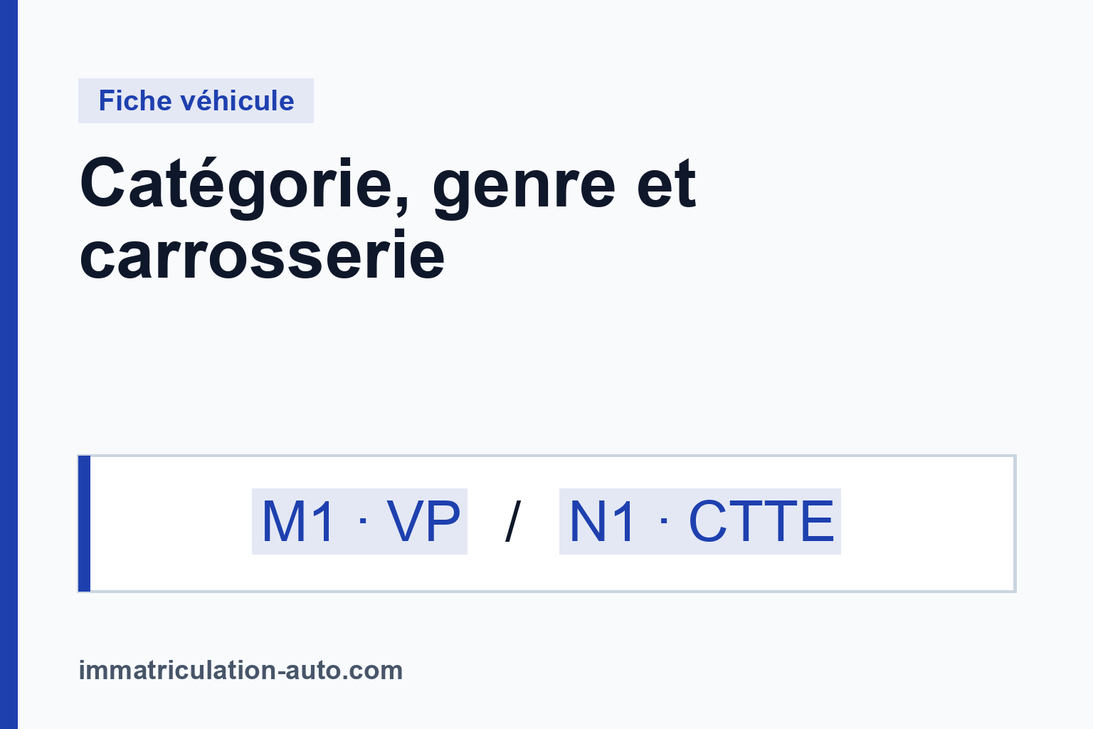Catégorie M1/N1, genre VP/CTTE, carrosserie : trois cases qui décrivent l'usage